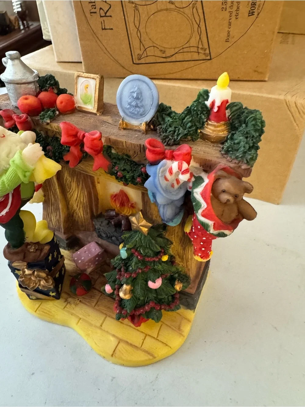 Festive Elf and Stocking Fireplace Holiday Figurine - Tea Light
